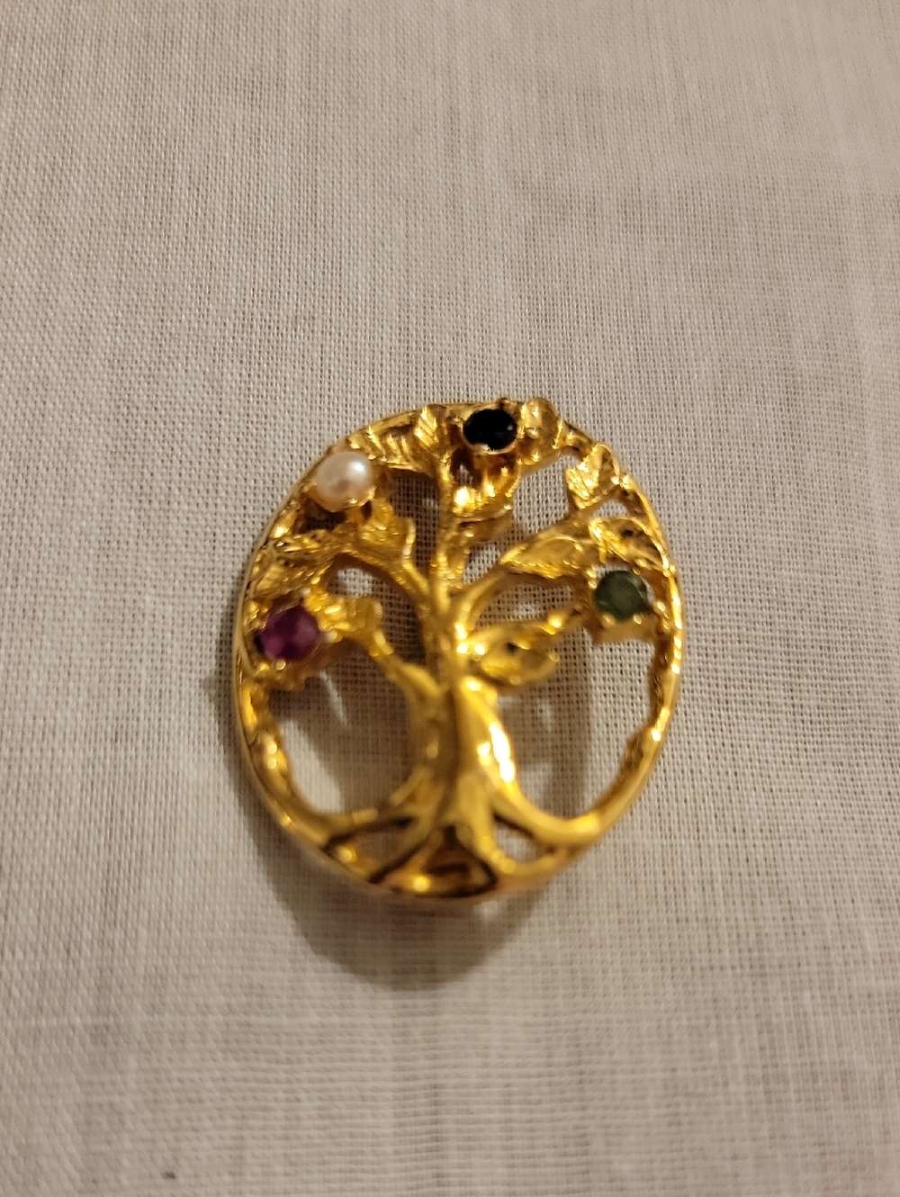 Gold Tree of Life Brooch with Multicolor Gemstones